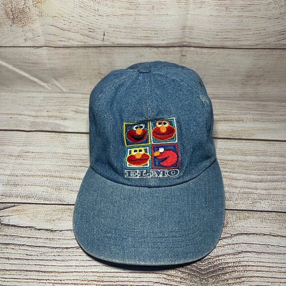 VTG Elmo Baseball Cap Hat Sesame Street Jim Henson Youth Denim Fitted RARE - Picture 1 of 6